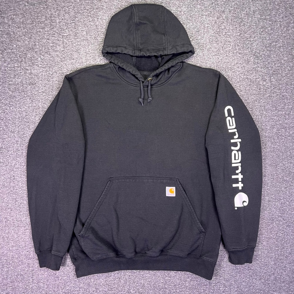 Carhartt Hoodie Mens M Black Loose Fit Casual Sleeve Logo Pullover TS0288-M